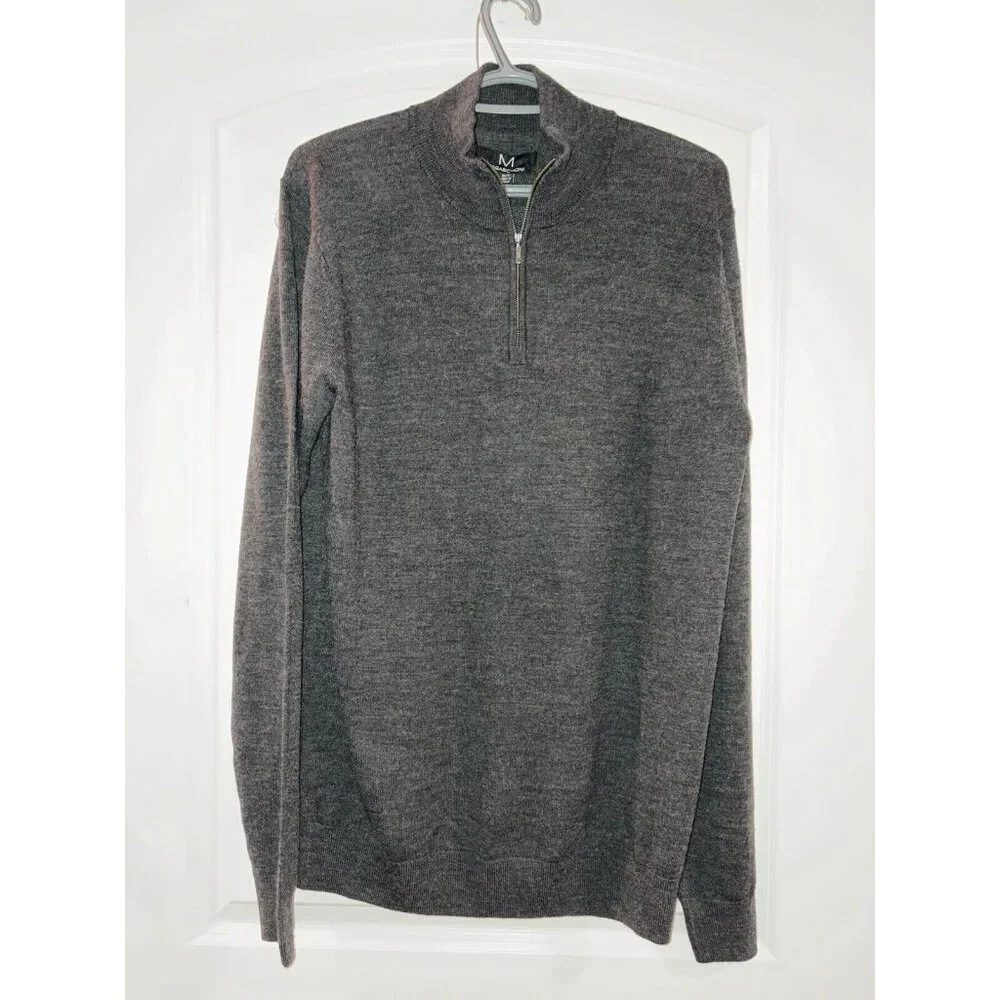 Men’s Medium Sweater 100% Wool Quarter 1/4 Zip Gray‎ Fast Shipping! BRAND NEW